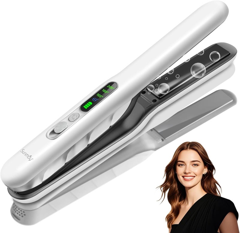 SUNMAY Cordless Hair Straightener, 2-in-1 Titanium Flat Iron Curler with Negative Ion, Dual NTC Temperature Control, 20s Fast Heat-Up, 3 Heat Settings, USB Rechargeable Portable Travel Straightener - Image 1